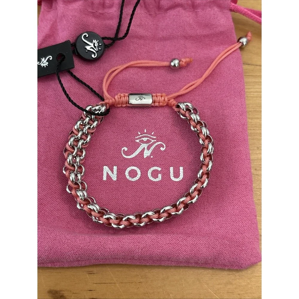 NOGU Double Kismet Link woven Bracelet Steel and Peach cord Adjustable